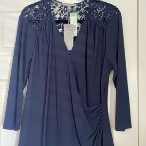 Ladies blouse.  Fitted wrap design in Navy. Size XL. Brand new with tags.